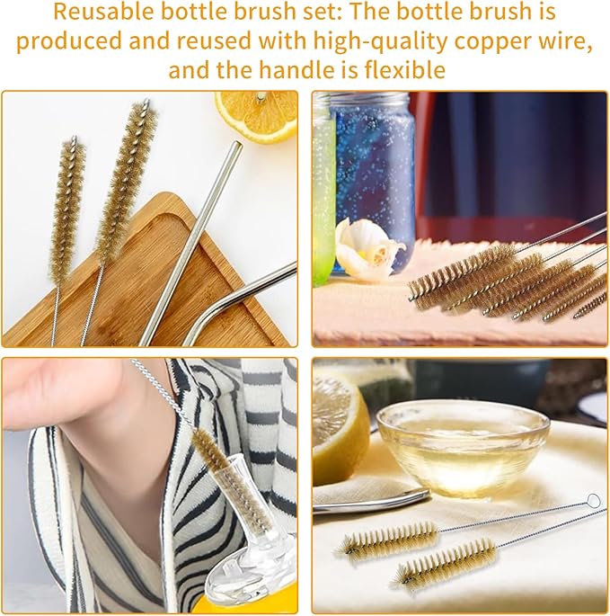7pcs Brass Wire Tube Brushes Bottle Brush Set,11Inch Long Wire Brushes for Cleaning,Wire Pipe Cleaner Bore Brush Cleaning for Tubes,Bottle,Keyboards,Glass