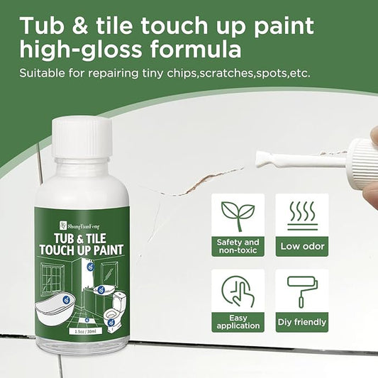 Universal Gloss White Touch Up Paint for Ceramic/Porcelain/Tile - Repair Pen Works on Kitchen Backsplash, Shower Walls, Counter Edges - No Primer Needed, Dries in 20 Minutes(1.5 Oz