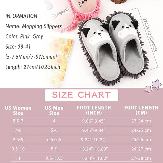 Cartoon Dog Mop Slippers Microfiber Clean Dusting Slippers Detachable Mopping Shoes for Office Home Room (Gray)
