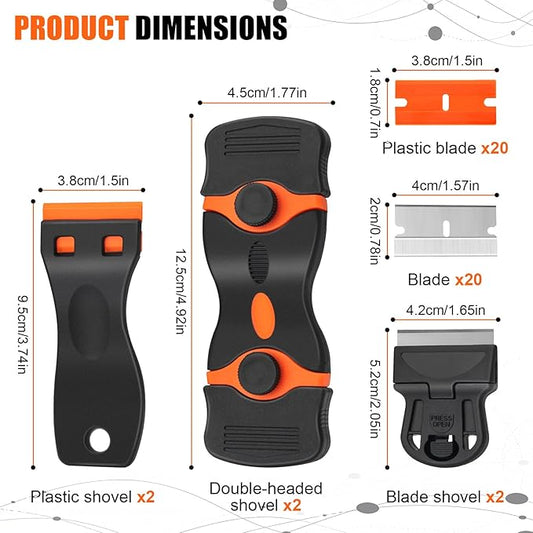 6 Pack Razor Blade Scraper Tool, Razor Scraper, Paint Scraper for Cleaning, With Extra 40Pcs Blade Scraper, For Cooktop, Wall, Floor, Glass Cleaning Scraper