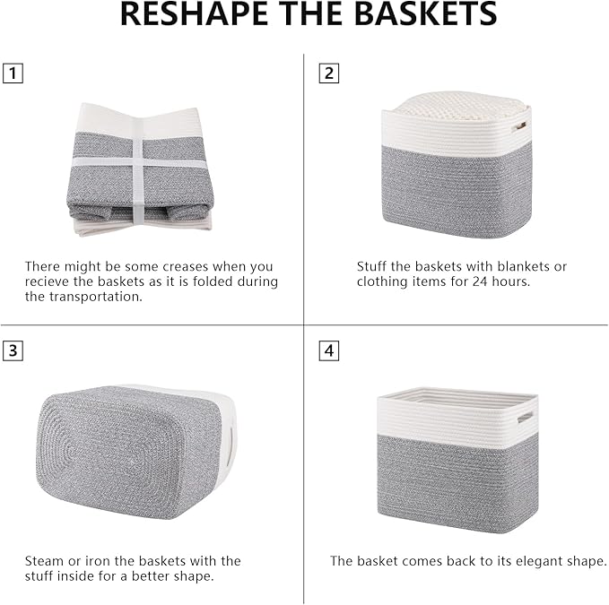 OIAHOMY Storage baskets for Shelf, Toy Storage Basket, Collapsible Storage Bins, Blanket Basket Living Room, Closet Storage for Bedroom, 15 x 9.8 x 11.8 Inches-Pack of 2-Grey, FSB-H-P-01