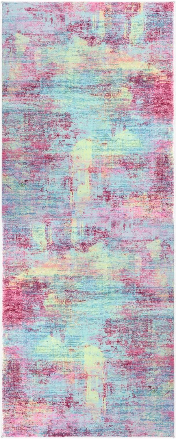 IOHOUZE Abstract Runner Rug 2x5 Ft Washable Runners for Hallways, Non Slip Kitchen Runner Printed Faux Wool Entryway Runner Indoor, Modern Abstract Floor Carpet for Hall Kitchen Bedroom, Pink Teal