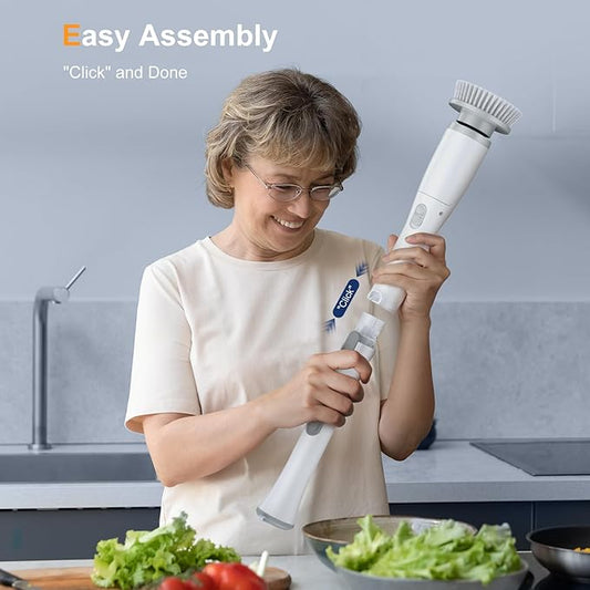 LABIGO Electric Spin Scrubber LA2 Pro, Shower Power Cleaning Brush with Display and 4 Replaceable Heads,2 Adjustable speeds, 3 Extension Handle, for Bathroom Floor Tile