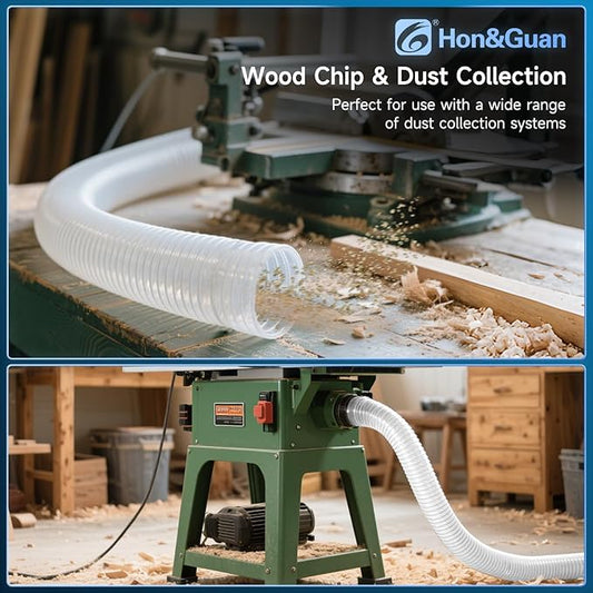 Hon&Guan 4" x 20' Dust Collection Hose, Flexible Clear Odorless PVC Dust Collector Hose with Carbon Steel Wire, Puncture Resistant Dust Hoses for Woodworking Dust Collecting System