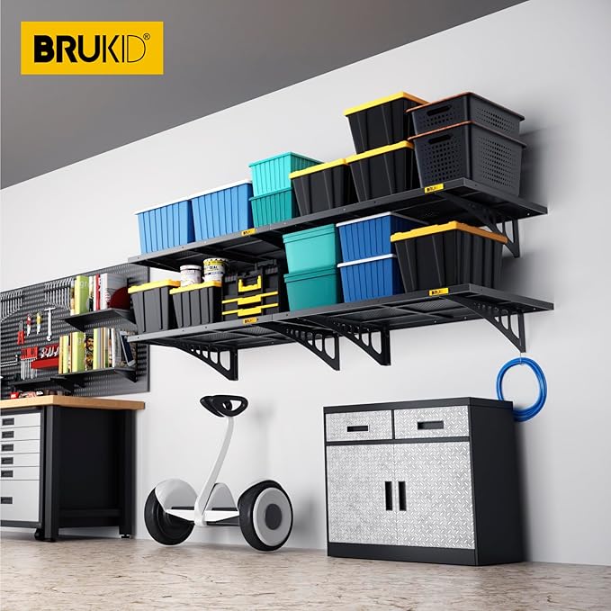 4Pack 2x3ft Adjustable Metal Garage Wall Shelving Heavy Duty Garage Storage Shelf Wall Mounted Black