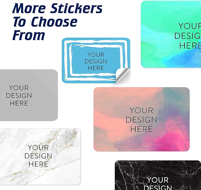 100 Custom Vinyl Stickers - Upload Your own Image, Text, Design, Logo - Personalized Logo Labels for Handmade, Packaging, Bottle, Jars, Candle, Brand Stickers (Blue Swirls, 4x2)