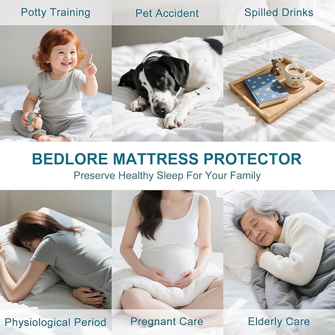 Waterproof Mattress Protector Queen Size - Breathable, Noiseless, Ultra-Soft Bed Cover, Mattress Pad Cover with Deep Stretchable Pockets 8"-21" (Gray)