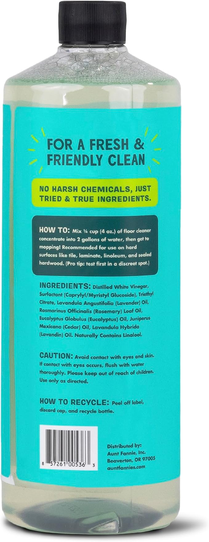 Aunt Fannie's Ultra Concentrated Floor Cleaner Vinegar Wash, Multi-Surface Solution For Mopping, Makes 16 Gallons, Eucalyptus Scent, 32 oz. (Pack of 1)