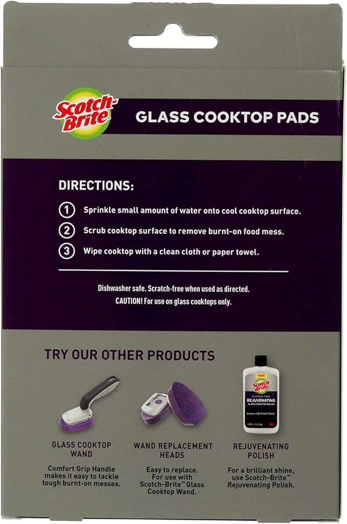 Scotch-Brite Glass Cooktop Pads, Scratch-Free & Non-Abrasive Scrubbers for Glass or Ceramic Stovetops, Cleans Burnt-On Messes with Just Water, Reusable Dishwasher-Safe Design, 4 Pads
