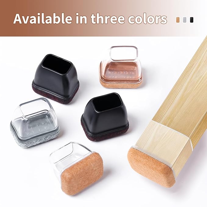 Ezprotekt 24 Pcs Rectangle Clear Felt Chair Leg Floor Protectors Caps for Hardwood Floors, Rectangle Silicone Felt Furniture Pads Cups for Chair Table Desk (Fit W :0.6-0.8", L: 0.9-1.3")