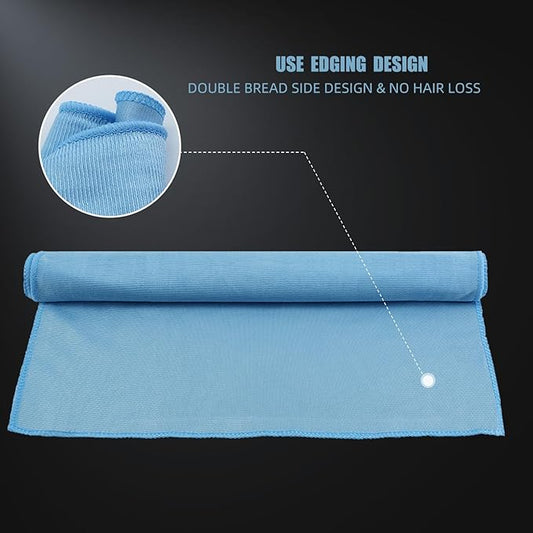 SPTA Ultra Fine Microfiber Cloths for Glass, 12 Pack Microfiber Glass Cleaning Cloth, 16 InchX16 Inch, 300GSM, Lint Free Quickly Clean Window, Glasses, Windshields, Mirrors, and Stainless Steel, Blue