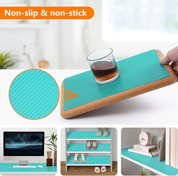 Shelf Liners for Kitchen Cabinets Drawer Liner Non Adhesive Cupboard Mat EVA Material Waterproof Refrigerator Mats Washable Fridge Liner for Cupboard and Desks Liner Blue 11.8 x 59 Inches