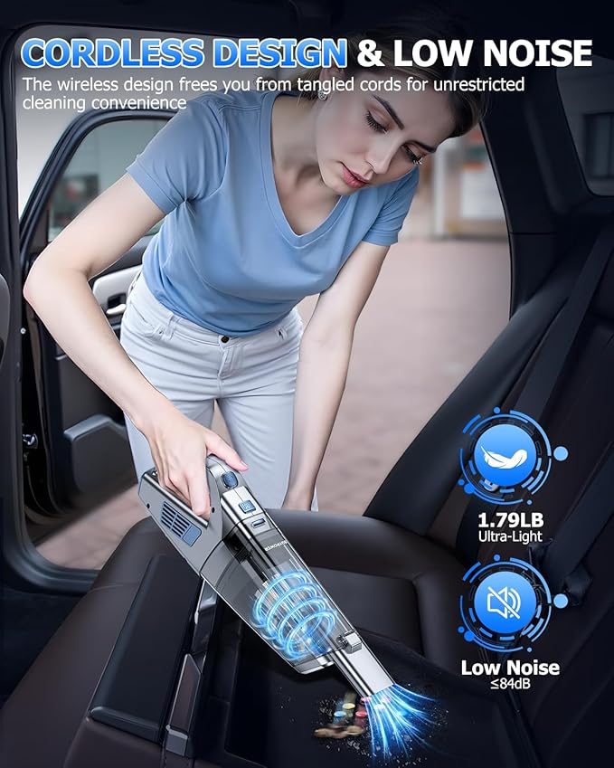 BQYPOWER Handheld Vacuum Cordless, 16000PA Strong Suction Hand Held Vacuum Dust Busters Cordless Rechargeable with Multiple Accessories, Portable Car Vacuum Cleaner High Power for Car Home Office