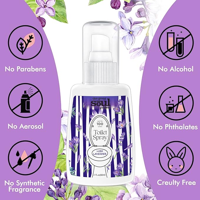 Toilet Spray 2Oz, Lavender Scent, Bathroom Deodorizer, Travel Size Air Fresheners, 2 Pack