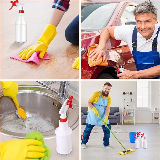 Eccliy 12 Pcs 16 Oz Plastic Spray Bottle, Adjustable Empty Reusable Sprayer for Cleaning, Planting, Water, Bathroom and Kitchen, BBQ, Commercial and Residential(Red,Original)