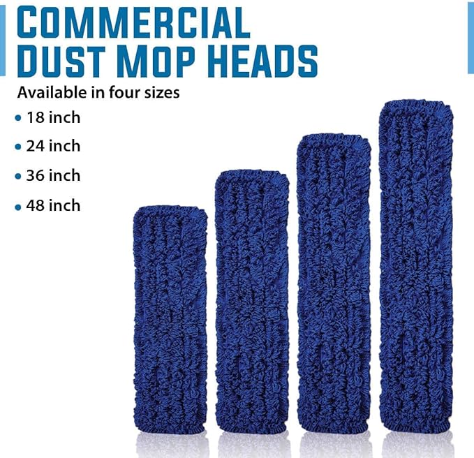 KLEEN HANDLER 18 Inch Microfiber Dust Mop, Large Washable Commercial Mop Head Replacement, Sweeper, Janitorial Supplies, Blue