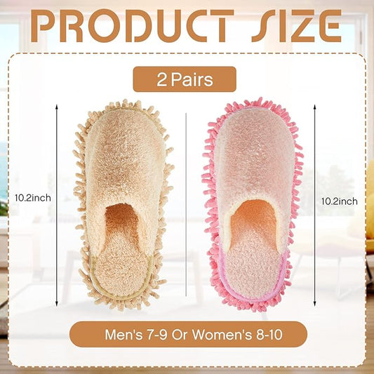 Jecery 2 Pair Microfiber Slippers Floor Cleaning Chenille Mop Slippers Base Board Cleaner Household Cleaning Tools for Wood Floor Dust Dirt Tool Supplies