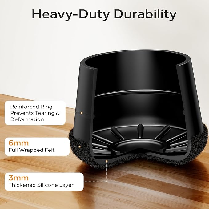 24 PCS Silicone Chair Leg Floor Protectors Medium Fit (1"-1.2") Rubber Felt Furniture Pads Chair Legs Caps/Covers for Hardwood Floors, Tile from Scratches & Reduce Noise - Round, Black