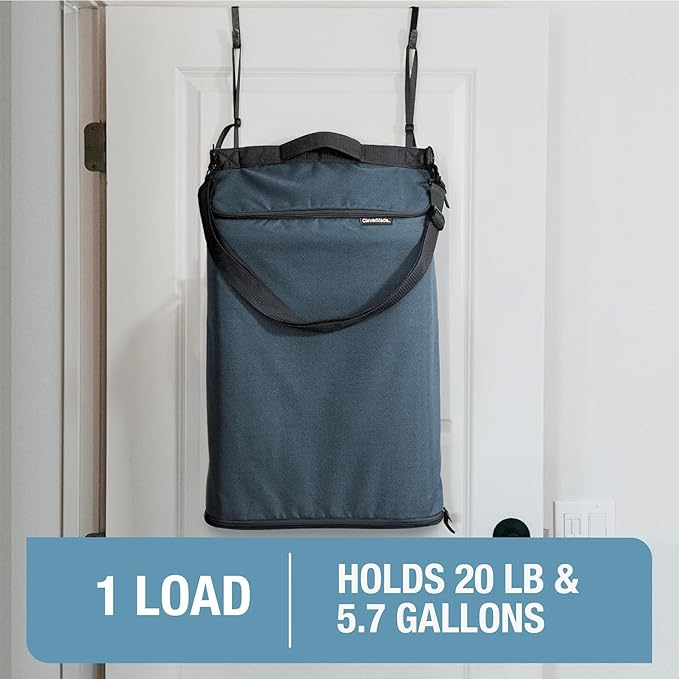 CleverMade Convertible Laundry Hamper Bag - Ocean Dark Charcoal holds 21.5L / 20 lbs 1 Compartment - Storage with Handles for Home Organization