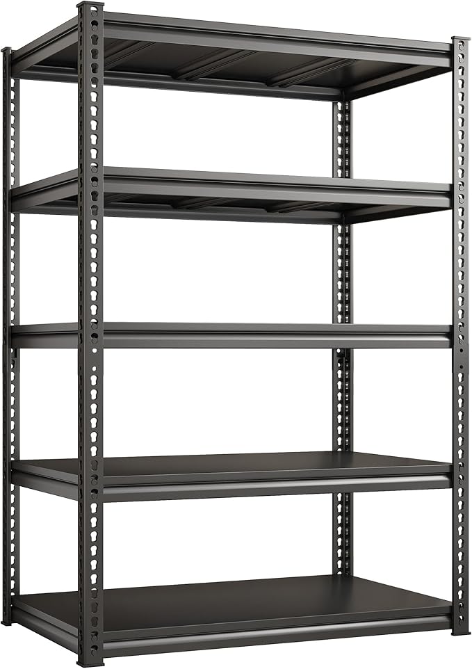 REIBII 72" H Garage Shelving Load 2500 LBS, Heavy Duty Storage Shelves, 5-Tier Adjustable Garage Shelves for Warehouse, Basement, 72" H x36 W x18 D, Black