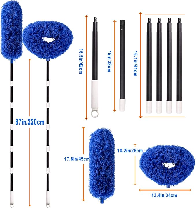 Ceiling Fan Cleaner Duster with Extra Long and Thick Extension Pole from 15 to 88 Inches,Adjustable and Removable Fan Blade Cleaner for High Ceiling, Wall Blinds Door Furniture Bookshelves