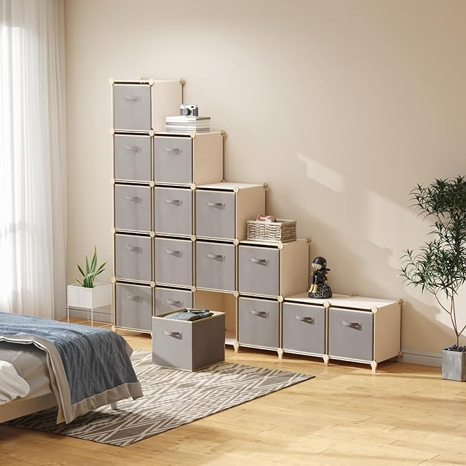 Lifewit 16 Packs Storage Cubes, 11 Inch Cube Storage Bins, Foldable Decorative Fabric Storage Baskets for Organizing Home Organizers with Handles for Shelves, Closet, Light Gray