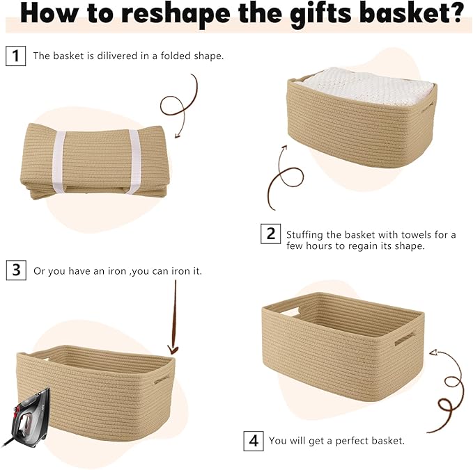OIAHOMY Storage Basket for Shelves, Closet Cube Storage Bins Baskets for Clothes Blanket Towels, Baby Nursery, Toy Baskets Box, Woven Rope Basket, 15.75*11.81*7.09 ININ, 2 Packs Jute Yellow
