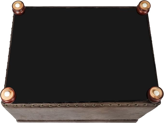 24'' Leather Ottoman with Storage Rectangle Foot Rest Ottomans Stool for Living Room(Brown,Leather Texture)