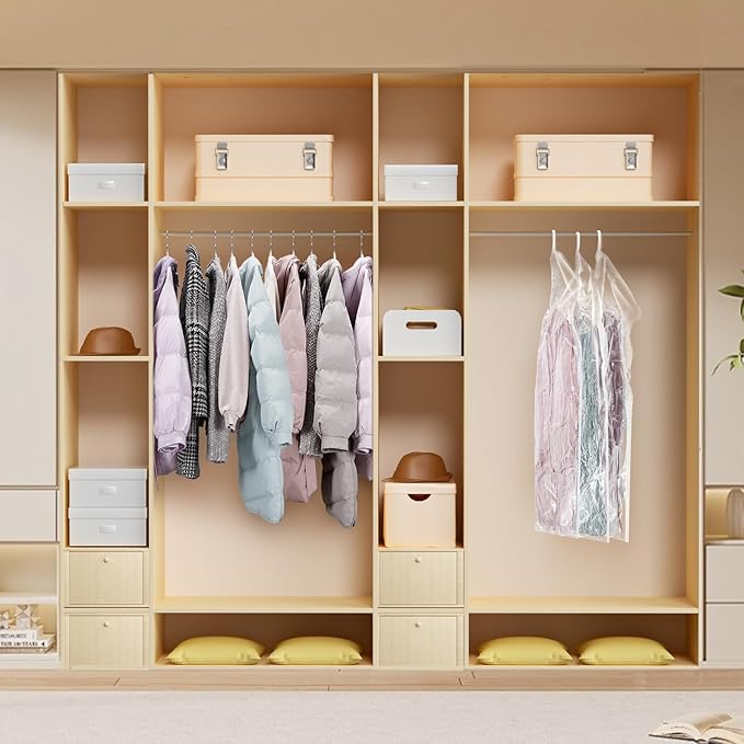 Hanging Vacuum Storage Bags For Clothes With Hand Pump,Coat Storage Bag Hanging,Vacuum Bags For Clothes,Space Saver Vacuum Storage Bags,Garment, Clothing, Dress, Suit, Long Coat, Jacket(Short 4 Pack)