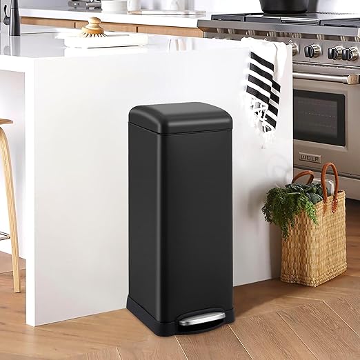 TrailBlaze 8Gallon / 30l Kitchen Trash Can, Stainless Steel Rectangular Pedal Recycle Bin with Soft-Close Lid, Removable Inner Bucket, Fingerprint-Proof, Step Trash Can for Home, Kitchen