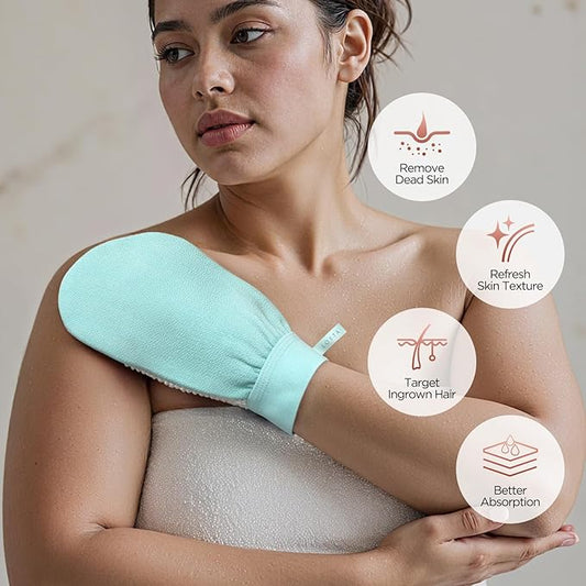 LOTTA Dual-Sided Exfoliating Gloves - Natural Viscose & Sisal for Deep Body Scrub & Massage - Gentle for Sensitive Skin - Replaces Loofah (Green-Soft)