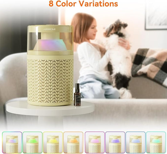 AIRROMI Pet Air Purifier for Home Bedroom Covers 658 Ft²,with Activated Carbon Filter,Aromatherapy,Nightlight, and Quiet 360°Intake Tackles,Filters Smoke,Pet Hair,Dander,Allergies,Odors,A2002 Yellow