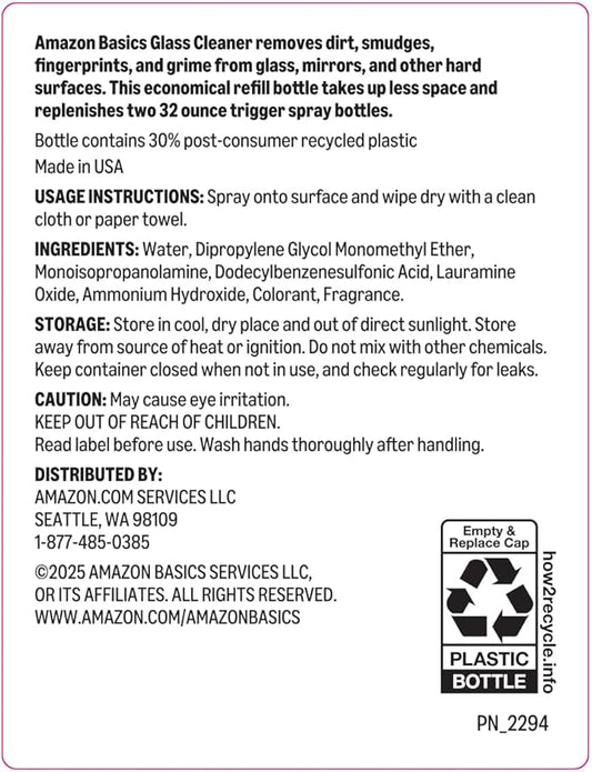 Amazon Basics Glass Cleaner Refill 67.6 Fl Oz, Pack of 1