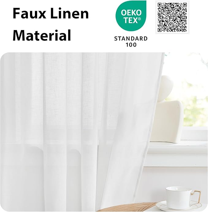 NICETOWN Door Curtains for Window, Light Filtering Privacy French Door Shade for Kitchen Bathroom, White Sheer Front Back Curtin Blinds, 36 x 72 inch, 1 PC