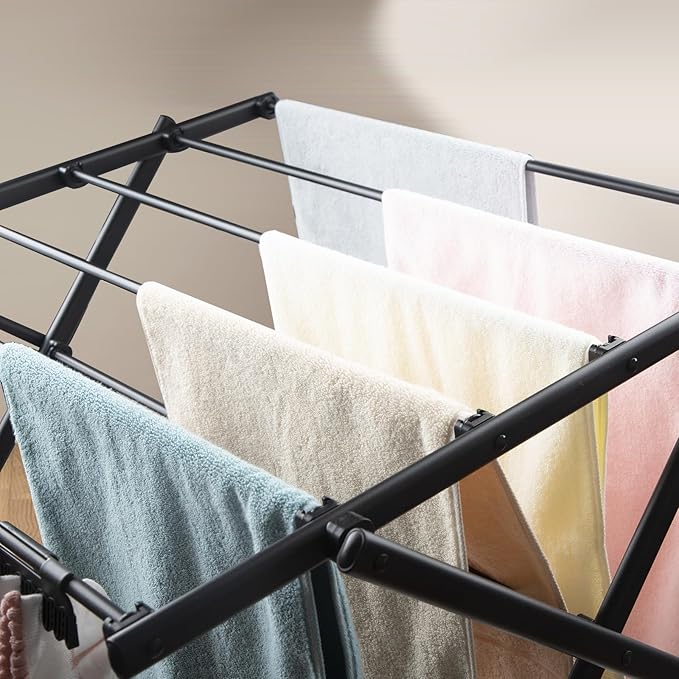 3 Tiers Foldable Clothes Drying Rack, Vertical Laundry Rack Portable and Collapsible for Storage Indoor Outdoor,Piano Black