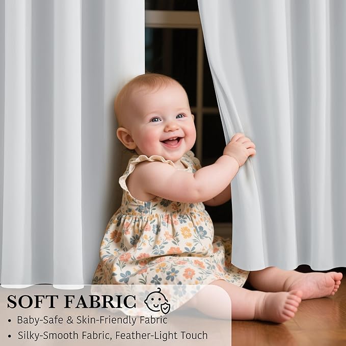 RYB HOME White Blackout Curtains for Bedroom, 100% Blackout Thermal Insulated Noise Reducing Curtains for Living Room Nursery, 34 inches Wide by 72 inches Long, 2 Panels Set