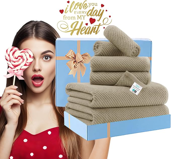 VOOVA & MOVAS Tan Bath Towels - 100% Cotton | Lightweight | Soft | Thick, 2 Bath 30"x56", 2 Hand 18"x28", 2 Washcloths 13"x13", Quick Dry Towels for Showering, Luxury Towel Gift Set, Dark Beige