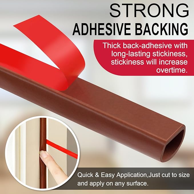 【New Upgrade】 Silicone Door Weather Stripping Door Seal Strip, 19.7 Feet Self-Adhesive D-Shape Door Insulation Strip for Door Frame& Window, Seal Large Gaps, Easy to Cut & Install
