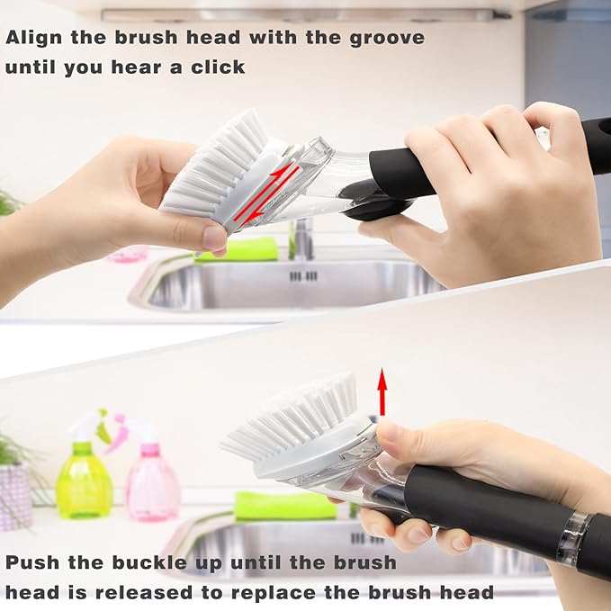 Brush Refills for RIMAY Dish Brush - 4 Pack Dish Brush Cleaning Soap Dispensing Head Replacement for Scrubber (White)
