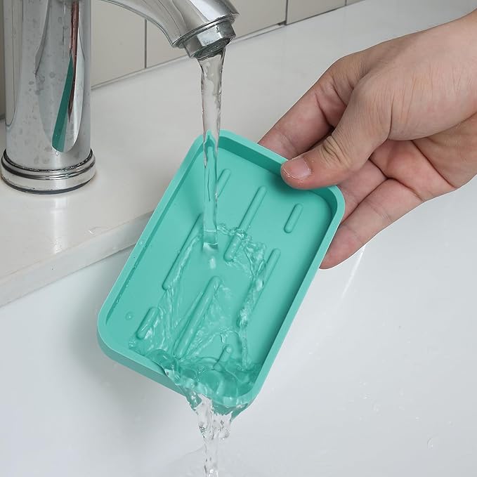 Silicone Kitchen Sink Organizer Tray for Multiple Usage,Easy Clean Sponges Holder for Kitchen Bathroom Counter or Sink,Dish Soap Dispenser,Scrubber,Bottle,Cup Mint 4.9”x 3.2”