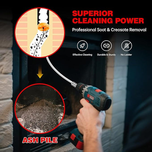 Chimney Sweep Kit - 46 Feet, Chrome Button Locking System, 14 Flexible Rods