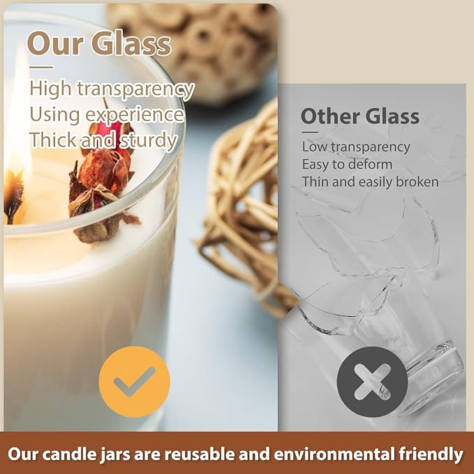 Thick Candle Jars for Making Candles 12 Pcs, 7 OZ Empty Jars with Wood Lids for Candle Making, Sample Container, Gold