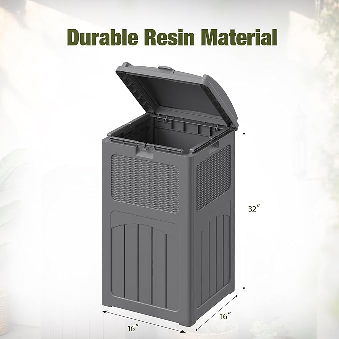 Devoko 33 Gallon Outdoor Trash Can with Dual Lid, Heavy Duty Waterproof Resin Garbage Bins Outside, Hideaway Waste Bins for Patio, Outside Pool, Backyard and Deck (2, Gray)