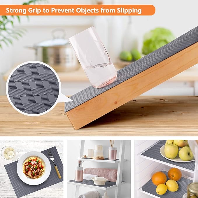 Shelf Liners for Kitchen Cabinets, Waterproof and Oil-Proof Kitchen Cupboard Liner, Refrigerator Liners and Plastic Drawer Mats EVA Non Adhesive Shelves, Fridge - Gray 11.8 x 118 Inches