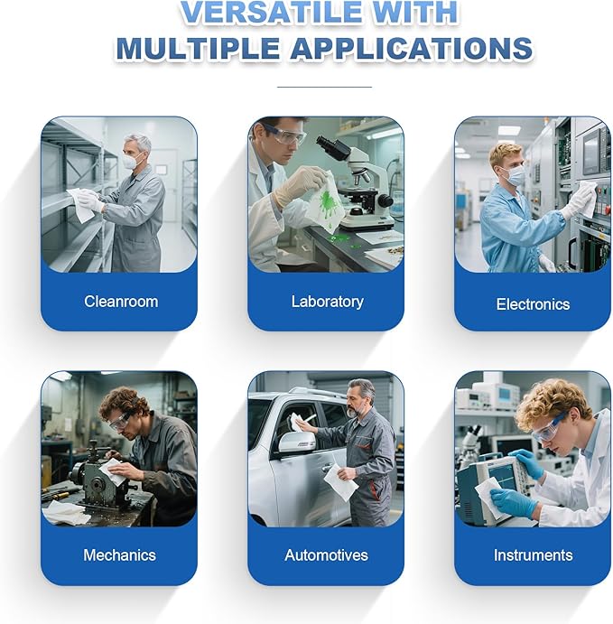 Cleanroom Wipes 4"x4" (1200 Pcs, Cellulose/Polyester Blend, Grade A, 68GSM) Lint Free Wipes for Laboratory, Electronics, Pharmaceutical,Printing,Automotives and Semiconductor Industries