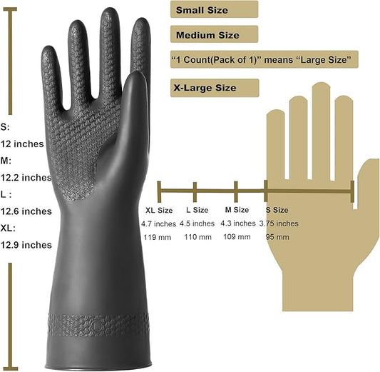 Chemical Resistant Latex Gloves,Cleaning Protective Safety Work Heavy Duty Rubber Gloves, S-M-L-XL Size, Black 1 Pair