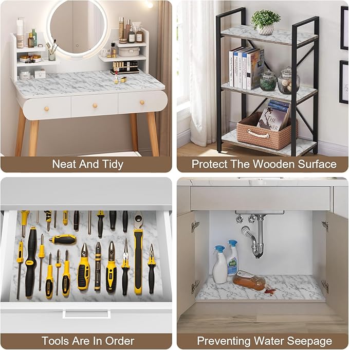 OcePor Non-Adhesive Drawer and Shelf Liner 12IN x 30FT,Non Slip Cabinet and Cupboard Liner, Kitchen Cabinet Liners for Shelves, Waterproof Drawer Shelf Liners for Cabinets/Bathroom Cupboard, Marble