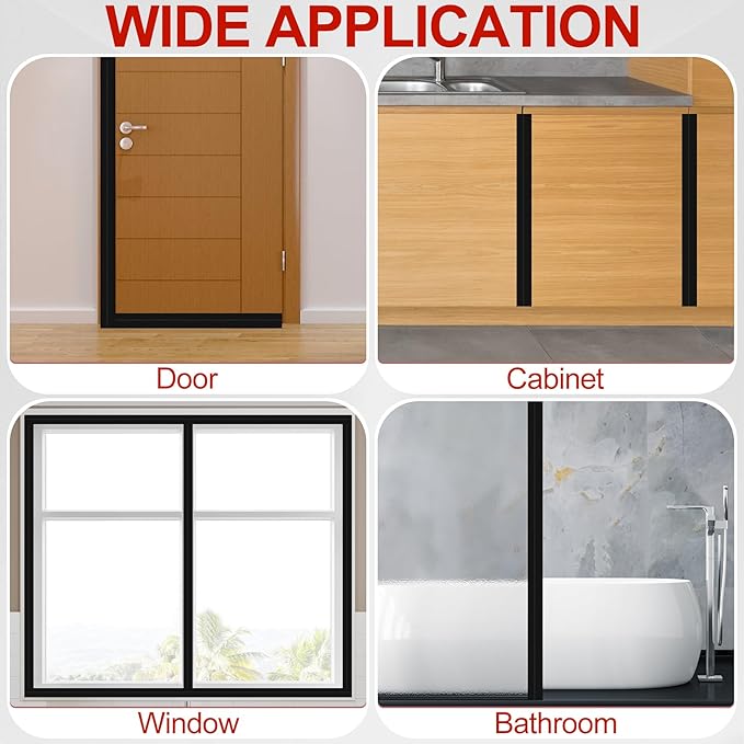 MYFAMIREA Door Weather Stripping 2IN (W) x 10FT (L) Door Draft Stopper Seal Tape Silicone Seal Strip Self Adhesive Shower Sweep Insulation Tape Side Bottom Strip for Sliding Glass Window Gap, Black