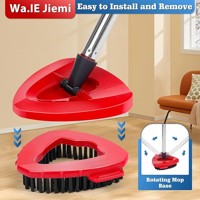 4 Pack Spin Mop Replacements Head Compatible for EasyWring 1-Tank System,Microfiber Spin Mop Refills Head,1 Mop Scrub Brush + 1 Mop Base + 4 Pack Cleaning Floor Mop Head(Red)