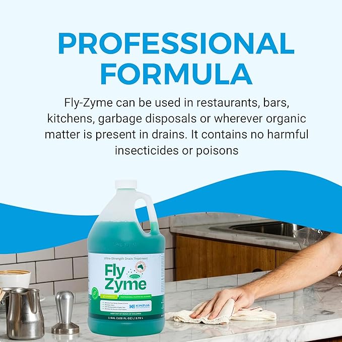 KINZUA ENVIRONMENTAL Fly-Zyme, Highly Concentrated Enzyme Drain Cleaner for Pipes & Citronella Scented Organic Waste Degrader & Odor Neutralizer, 1 Gallon
